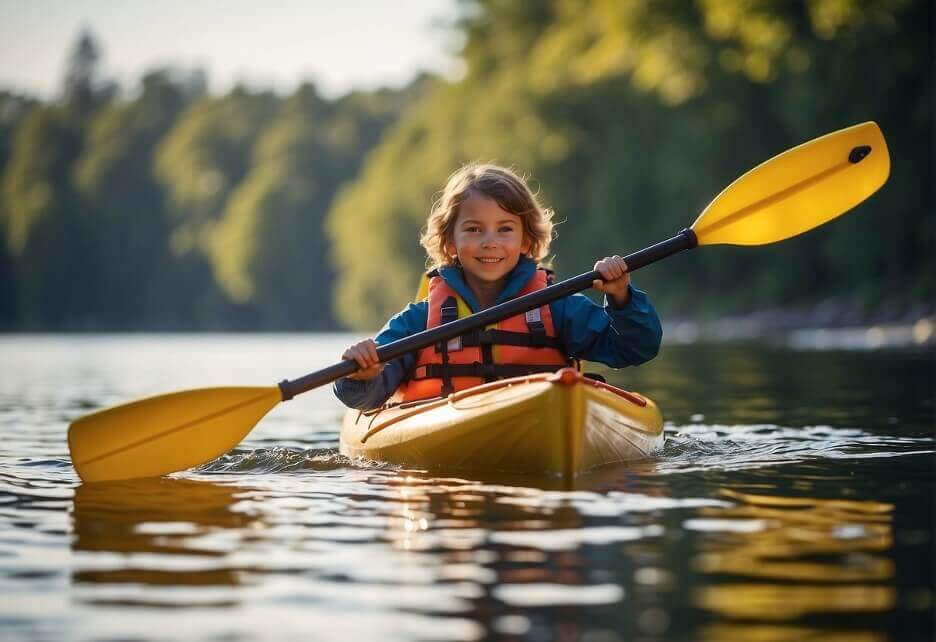 How old do you have to be to kayak?  A young boy in a kayak on a river