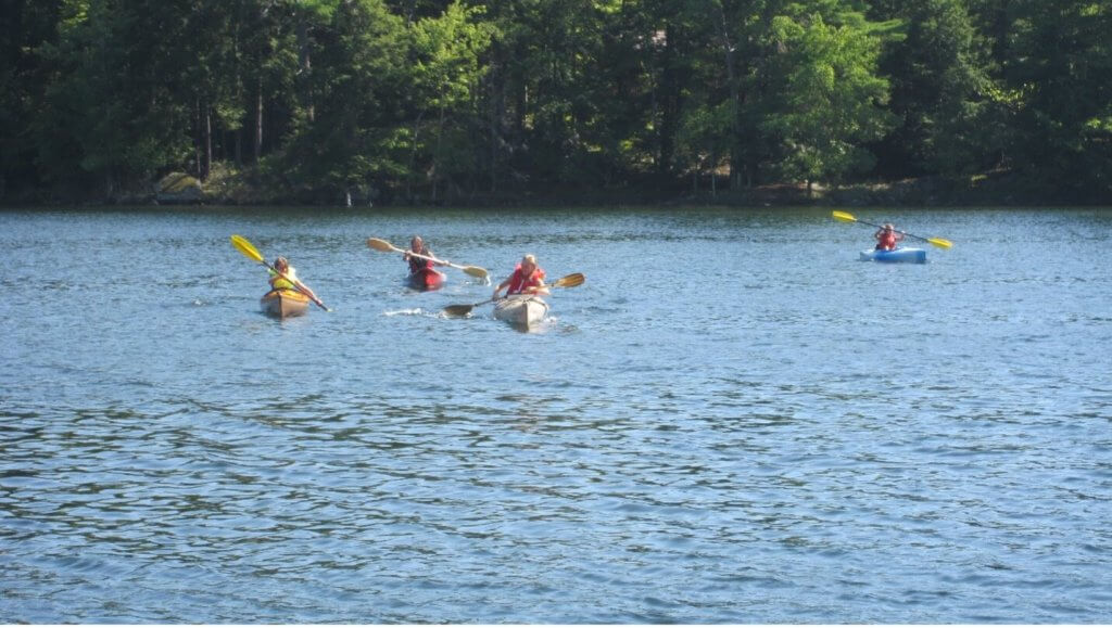 a small group of kayak paddlers