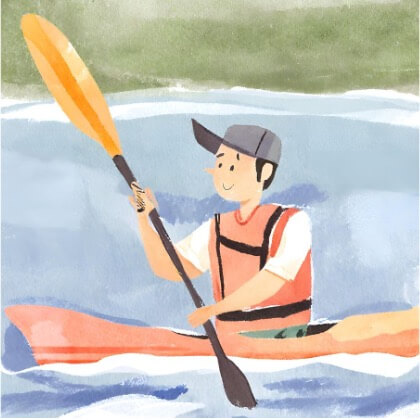 happy young kayaker illustration