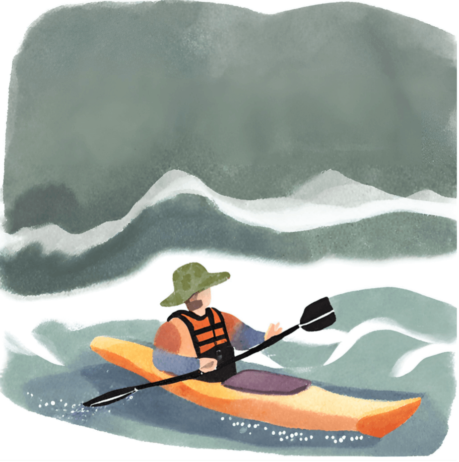 illustration of kayak in rough water