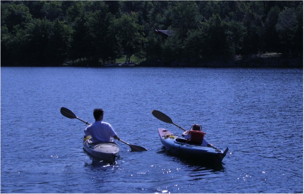 parent and child kayaking